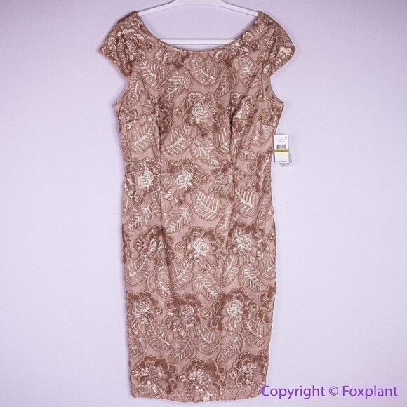 NEW Alex‎ Evenings cap sleeve Embroidered Sequin Lace Dress, 14 - Picture 2 of 16